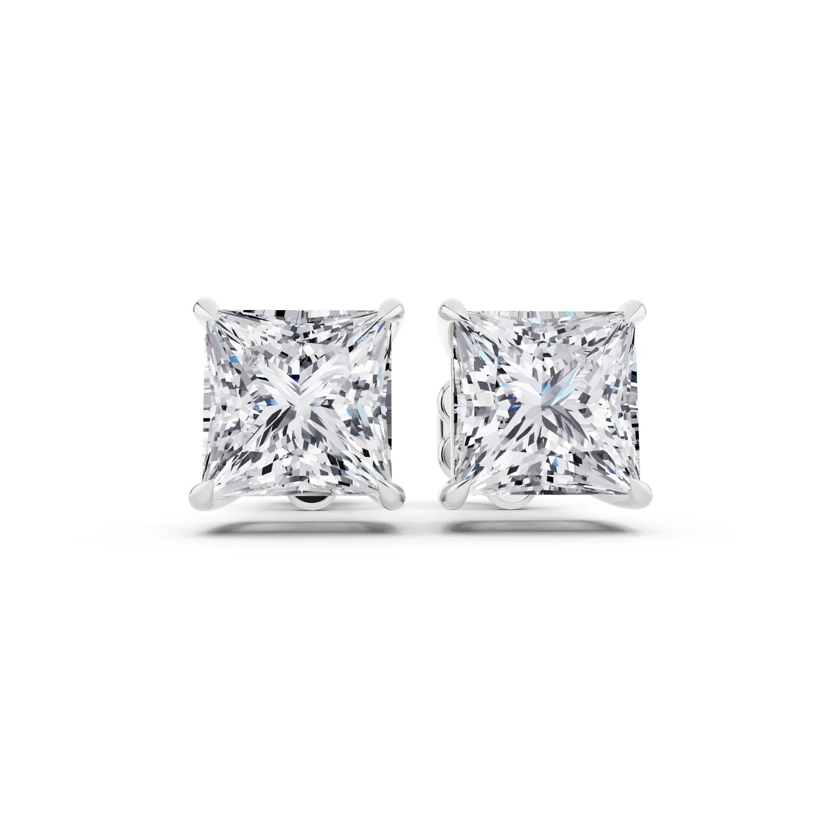 Tiger-prong Princess Lab Grown Diamond Stud Earrings, front view