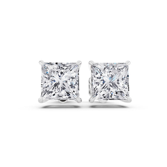 Tiger-prong Princess Lab Grown Diamond Stud Earrings, front view