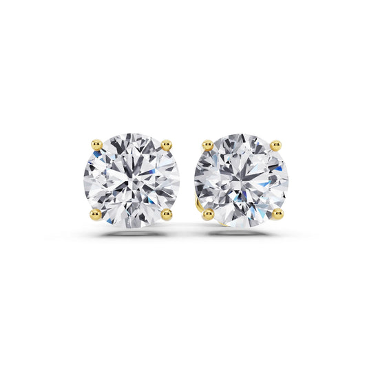 Yellow Gold 4 Prong Round Lab Grown Diamond Stud Earrings, front view
