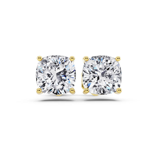Yellow Gold Martini Cushion Lab Grown Diamond Stud Earrings, front view
