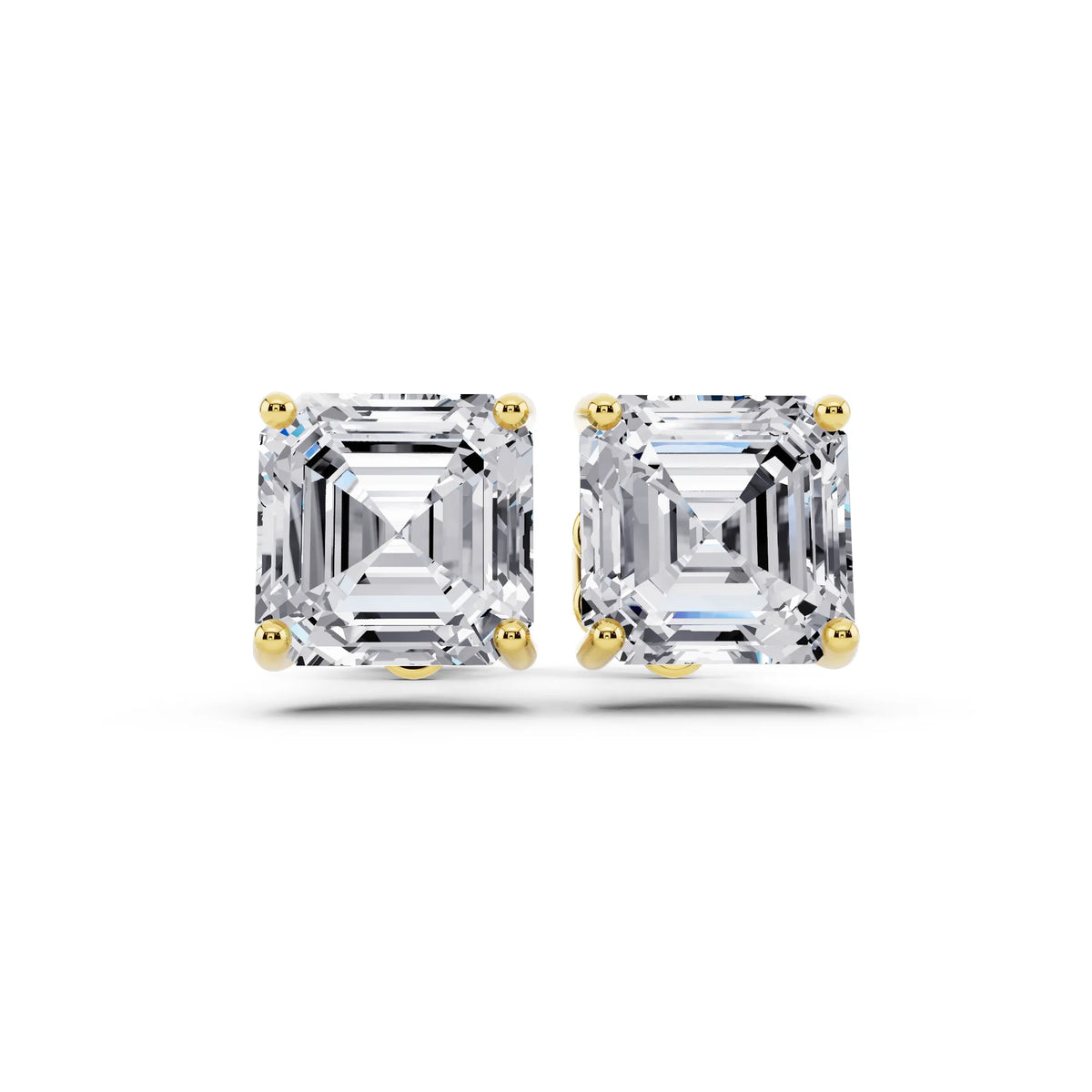 Yellow Gold Martini Asscher Lab Grown Diamond Stud Earrings, front view