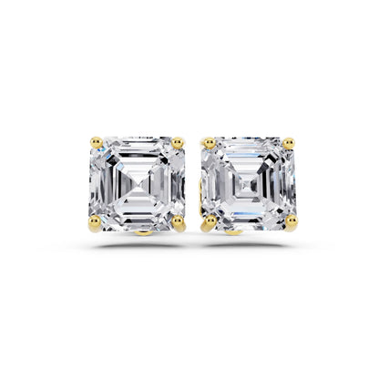 Yellow Gold Martini Asscher Lab Grown Diamond Stud Earrings, front view