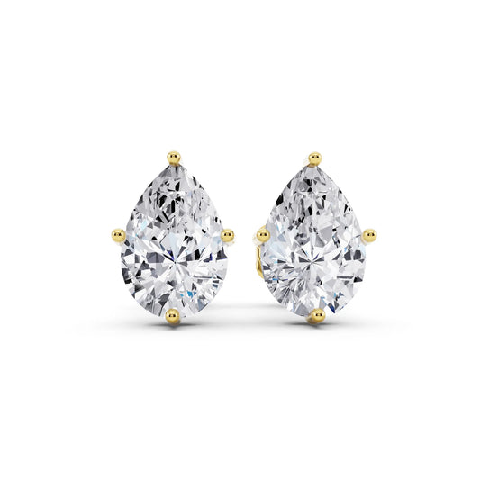 Yellow Gold Martini Pear Lab Grown Diamond Stud Earrings, front view