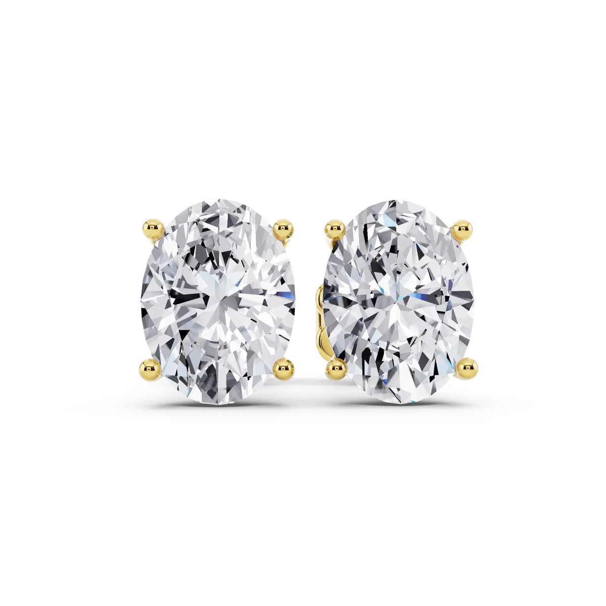 Yellow Gold Martini Oval Lab Grown Diamond Stud Earrings, front view