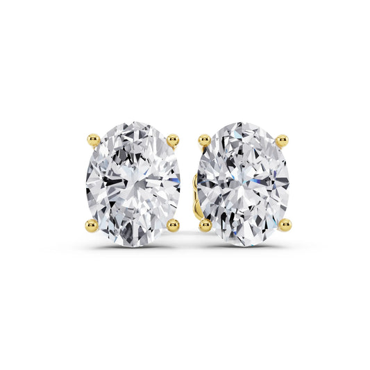 Yellow Gold Martini Oval Lab Grown Diamond Stud Earrings, front view