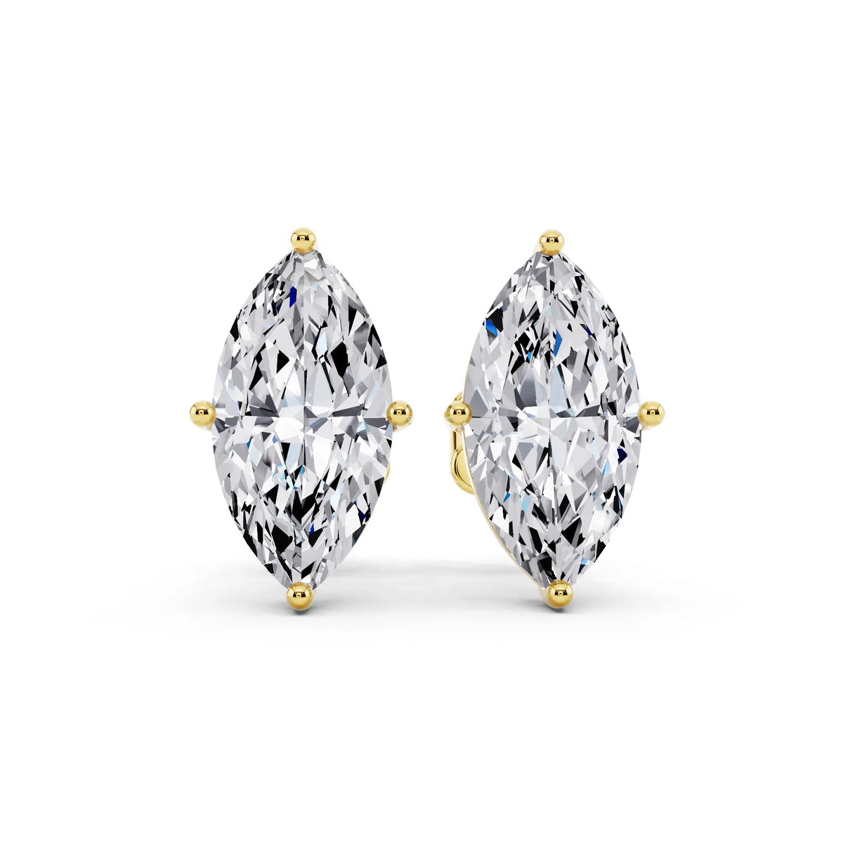 Yellow Gold Martini Marquise Lab Grown Diamond Stud Earrings, front view