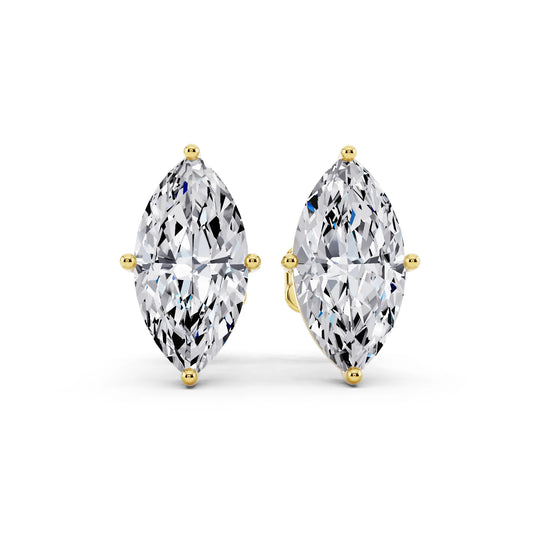 Yellow Gold Martini Marquise Lab Grown Diamond Stud Earrings, front view