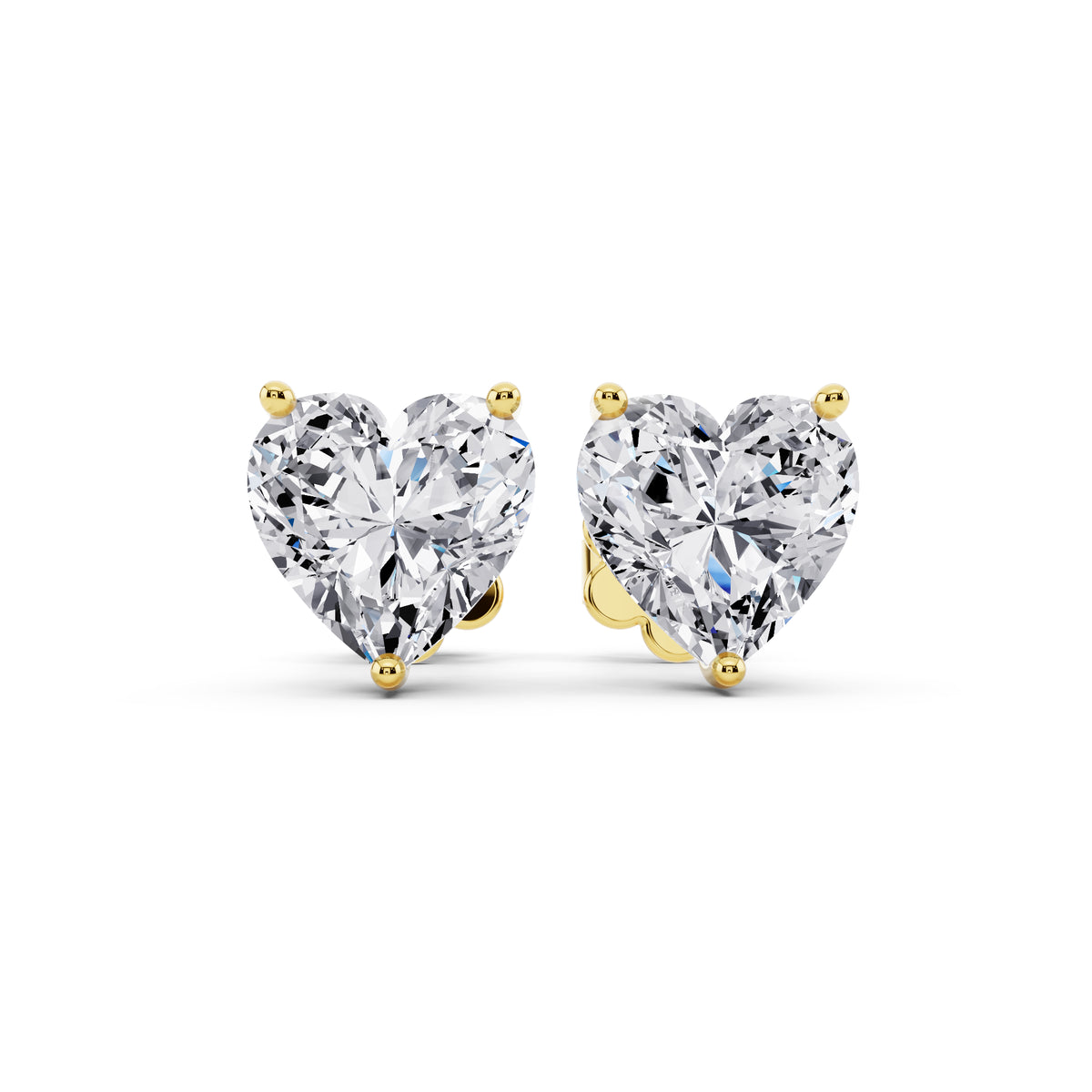 Martini heart cut diamond stud earrings yellow gold front view