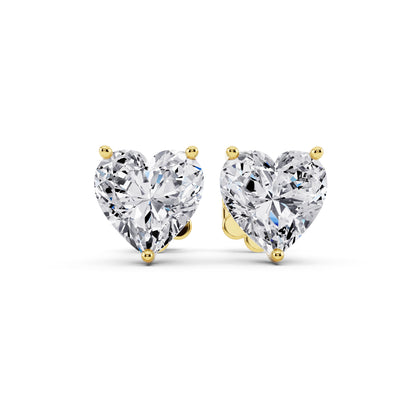 Martini heart cut diamond stud earrings yellow gold front view