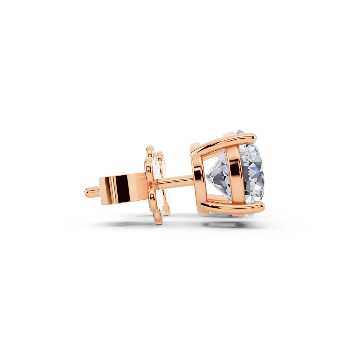 Rose Gold 4 Prong Round Lab Grown Diamond Stud Earrings, side view