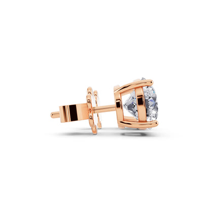 Rose Gold 4 Prong Round Lab Grown Diamond Stud Earrings, side view