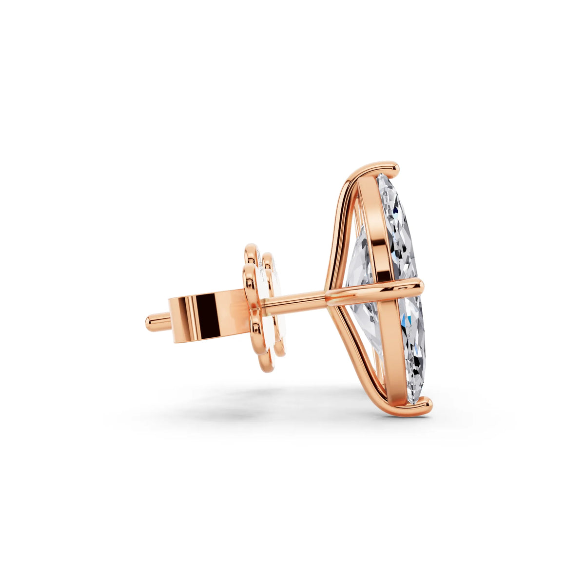 Rose Gold Martini Marquise Lab Grown Diamond Stud Earrings, side view