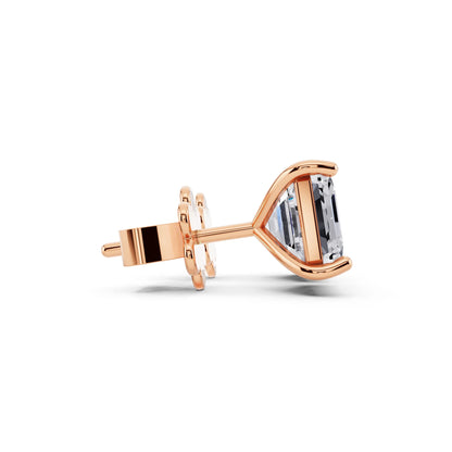 Rose Gold Martini Asscher Lab Grown Diamond Stud Earrings, side view