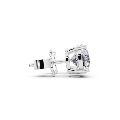 4 Prong Round Lab Grown Diamond Stud Earrings, side view