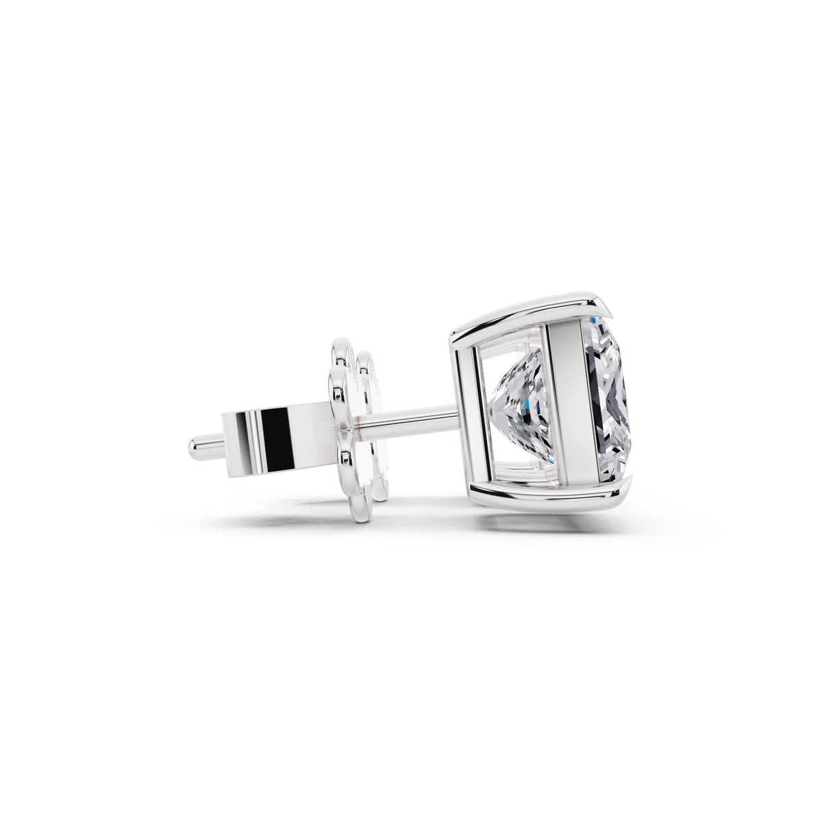 Tiger-prong Princess Lab Grown Diamond Stud Earrings, side view