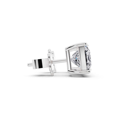 Tiger-prong Princess Lab Grown Diamond Stud Earrings, side view
