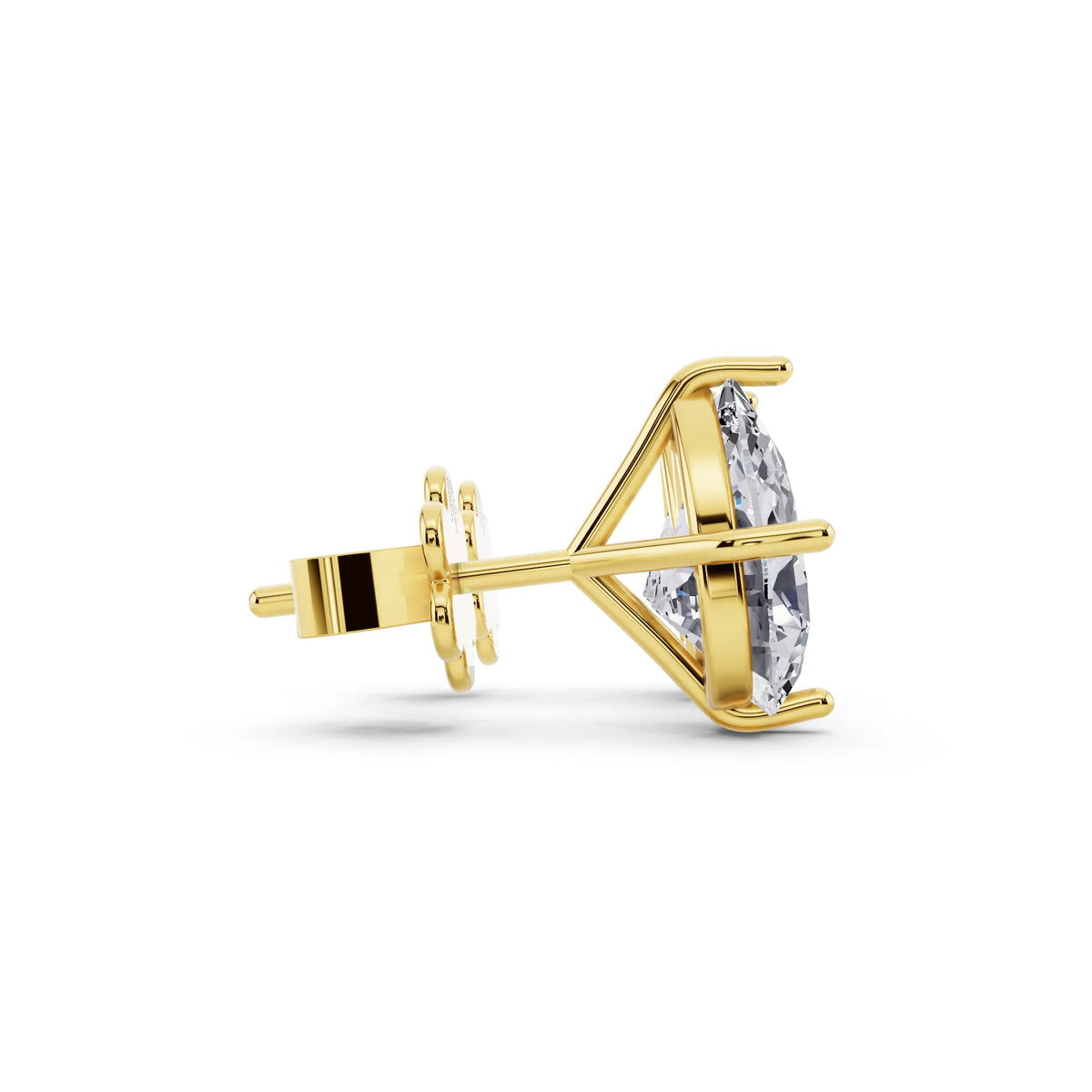 Yellow Gold Martini Pear Lab Grown Diamond Stud Earrings, side view