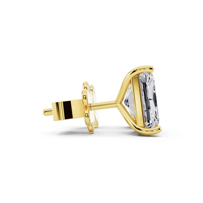 Yellow Gold Martini Radiant Lab Grown Diamond Stud Earrings, side view