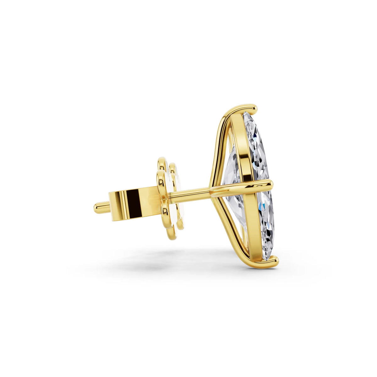 Yellow Gold Martini Marquise Lab Grown Diamond Stud Earrings, side view