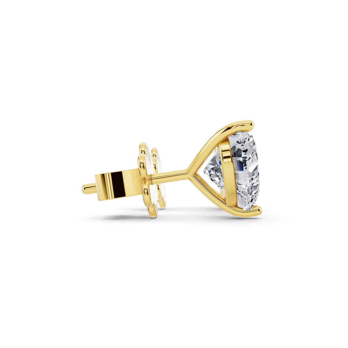 Martini heart cut diamond stud earrings yellow gold side view
