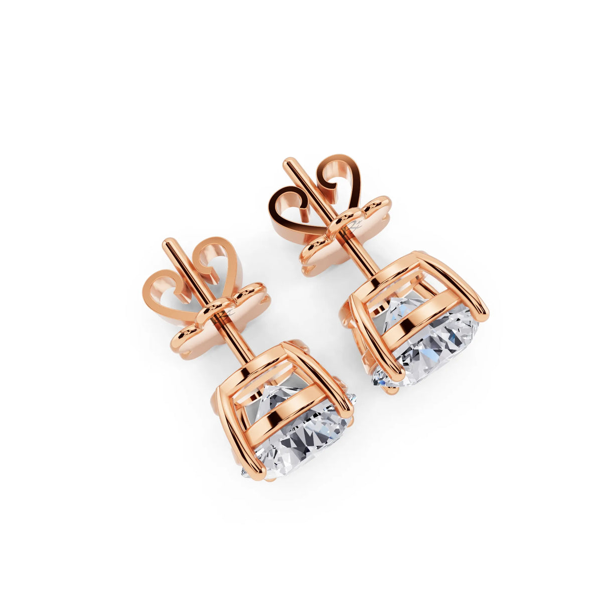 Rose Gold 4 Prong Round Lab Grown Diamond Stud Earrings, top view