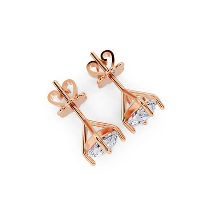 Rose Gold Martini Pear Lab Grown Diamond Stud Earrings, top view