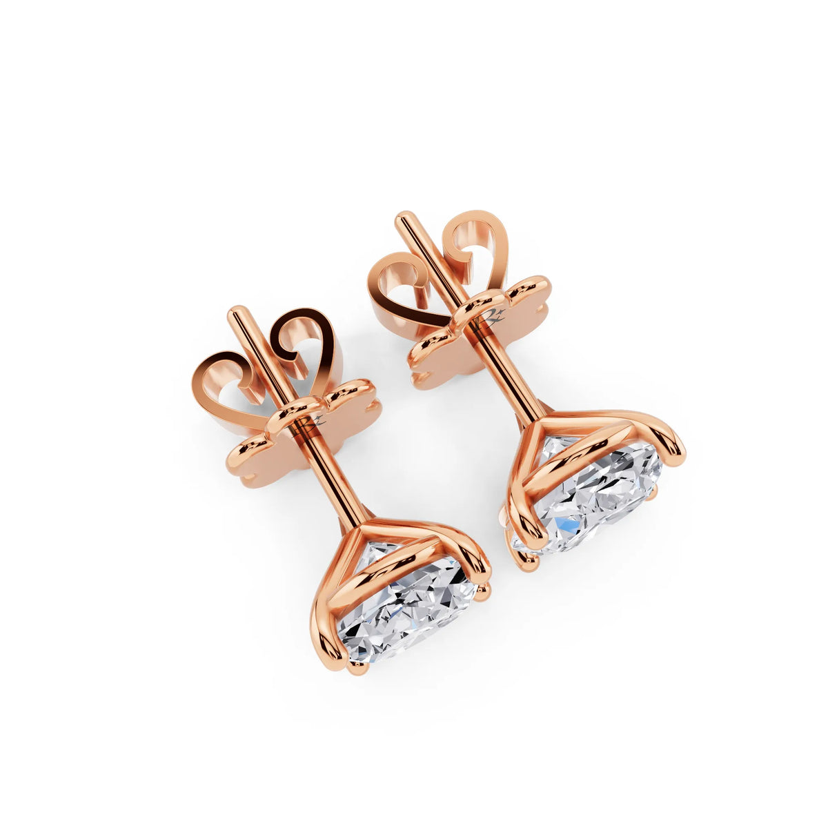 Rose Gold Martini Oval Lab Grown Diamond Stud Earrings, top view