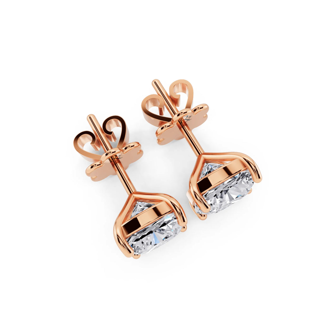 Rose Gold Martini Cushion Lab Grown Diamond Stud Earrings, top view