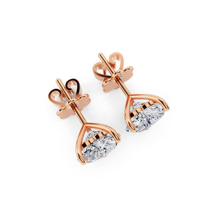 Martini heart cut diamond stud earrings rose gold top view