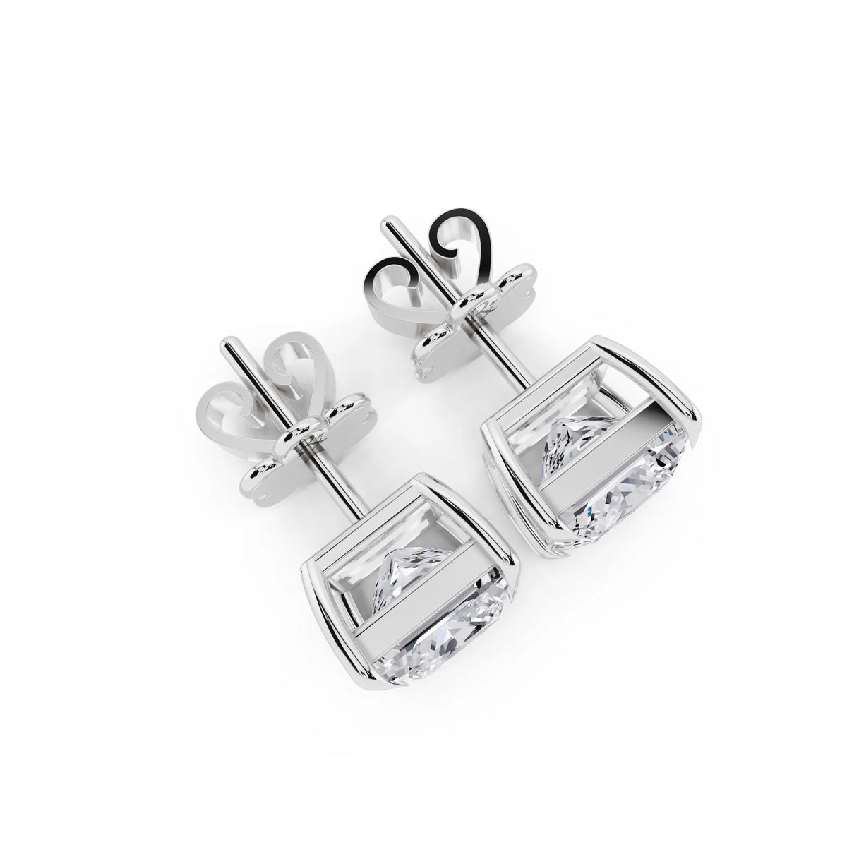 Tiger-prong Princess Lab Grown Diamond Stud Earrings, top view