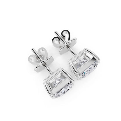 Tiger-prong Princess Lab Grown Diamond Stud Earrings, top view