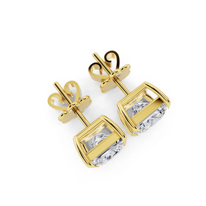 Yellow Gold Tiger-prong Princess Lab Grown Diamond Stud Earrings, top view