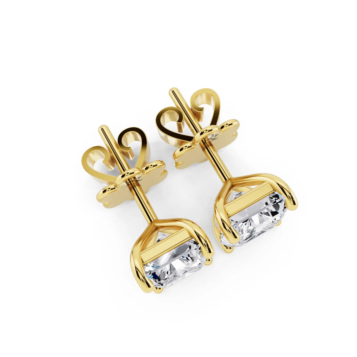 Yellow Gold Martini Radiant Lab Grown Diamond Stud Earrings, top view