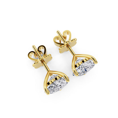 Martini heart cut diamond stud earrings yellow gold top view