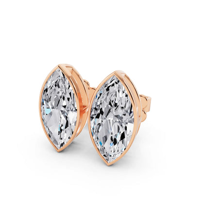 Rose Gold Bezel Marquise Lab Grown Diamond Stud Earrings, close-up