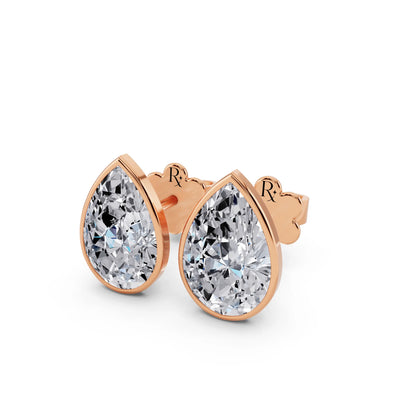 Rose Gold Martini Bezel Pear Lab Grown Diamond Stud Earrings, close-up