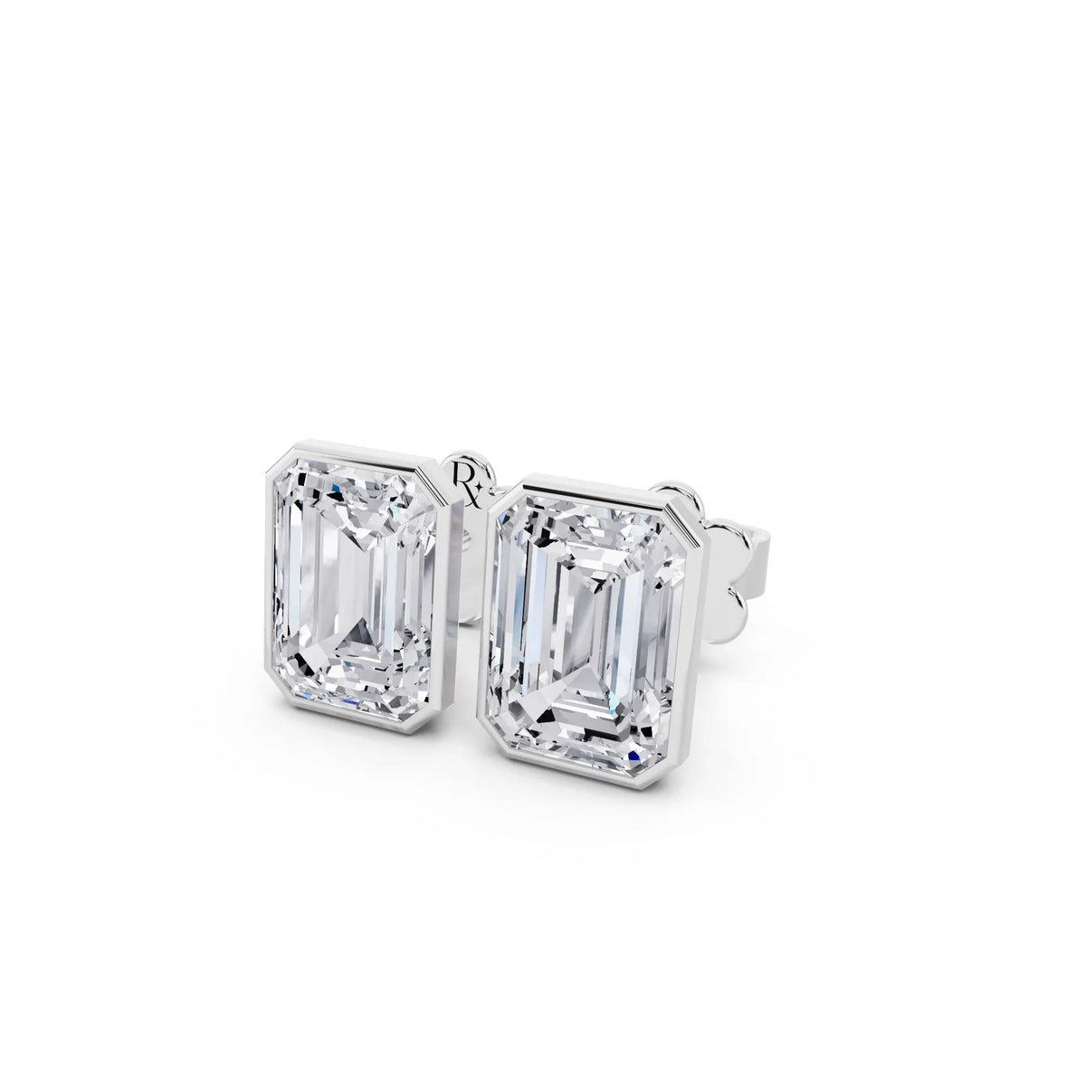 Martini Bezel Emerald Lab Grown Diamond Stud Earrings, close-up