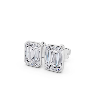 Martini Bezel Emerald Lab Grown Diamond Stud Earrings, close-up