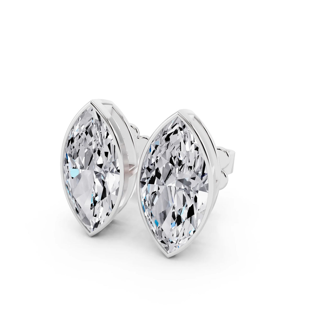 Bezel Marquise Lab Grown Diamond Stud Earrings, close-up