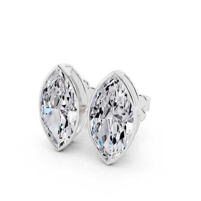 Bezel Marquise Lab Grown Diamond Stud Earrings, close-up