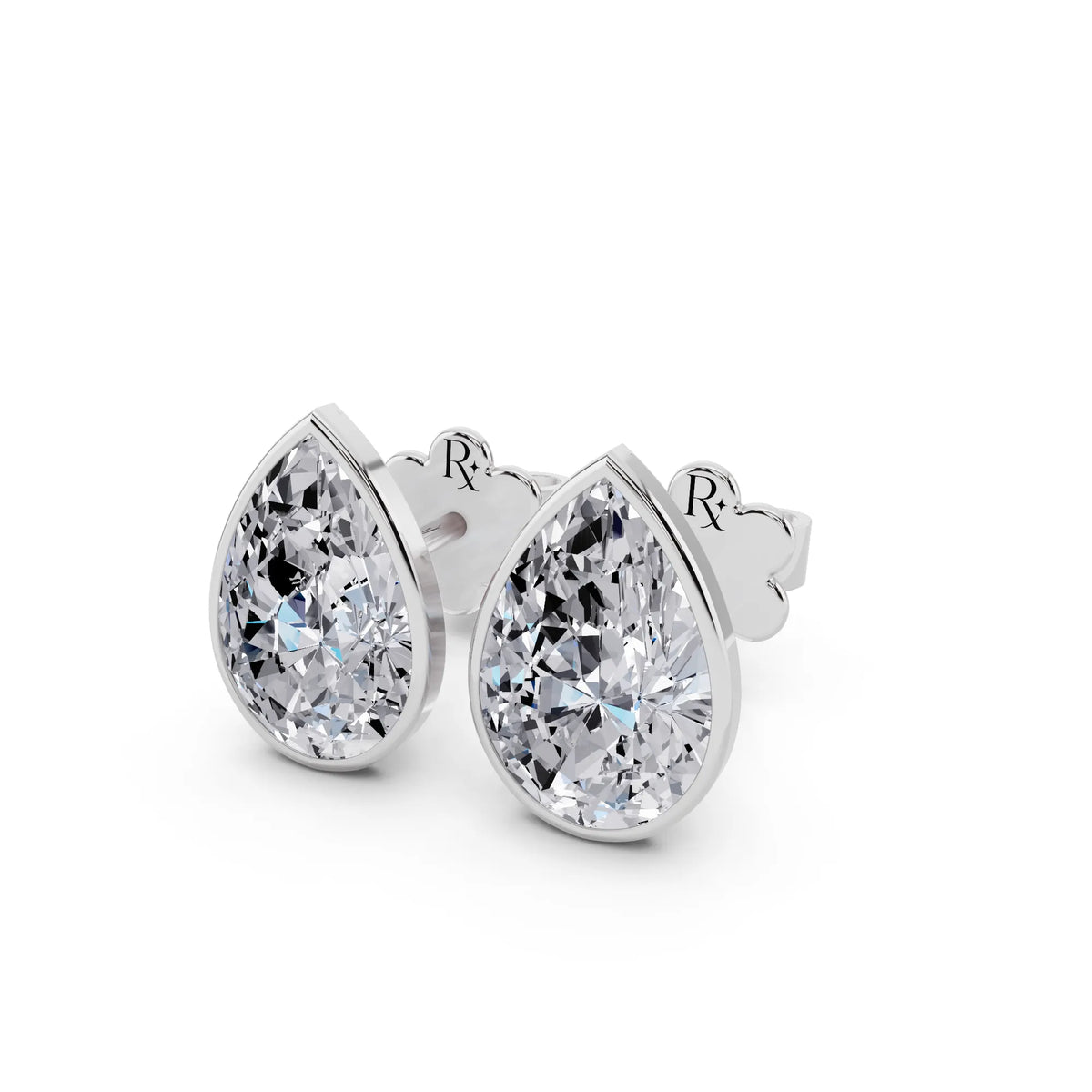 Martini Bezel Pear Lab Grown Diamond Stud Earrings, close-up