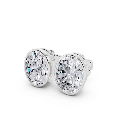 Bezel Oval Lab Grown Diamond Stud Earrings, close-up