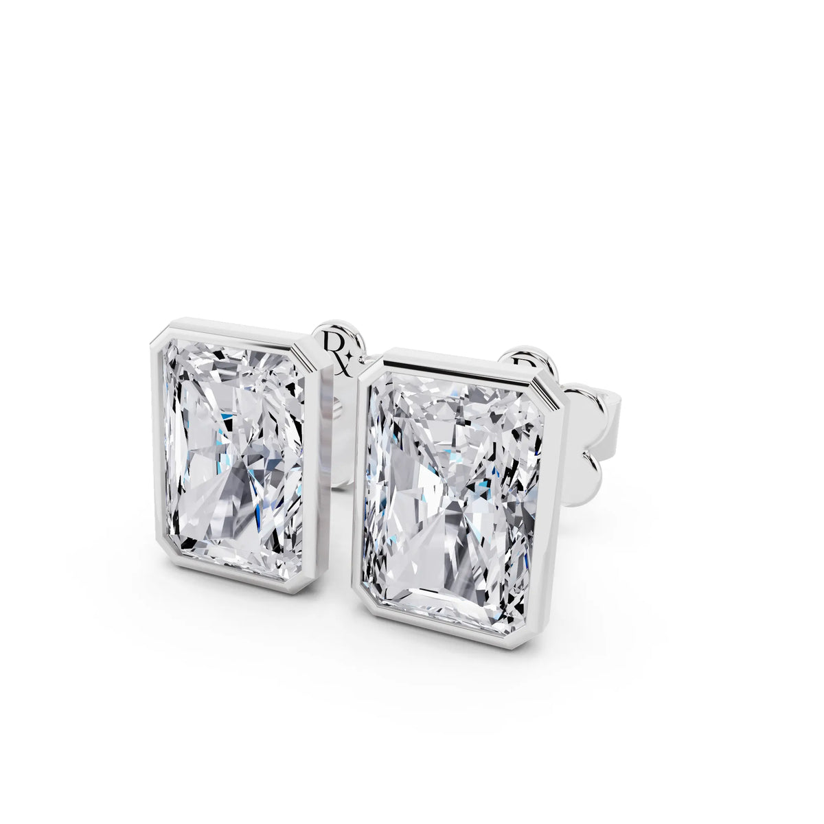 Martini Bezel Radiant Lab Grown Diamond Stud Earrings, close-up