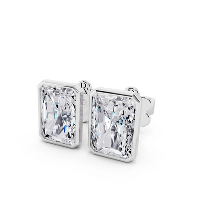 Martini Bezel Radiant Lab Grown Diamond Stud Earrings, close-up