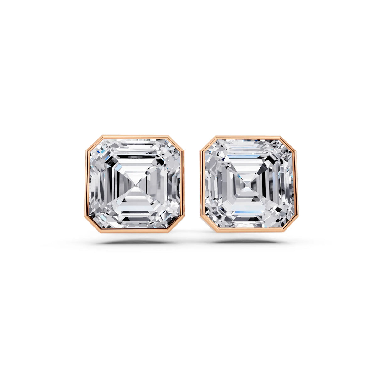 Rose Gold Martini Bezel Asscher Lab Grown Diamond Stud Earrings, front view