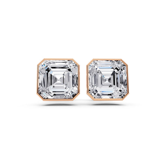 Rose Gold Martini Bezel Asscher Lab Grown Diamond Stud Earrings, front view