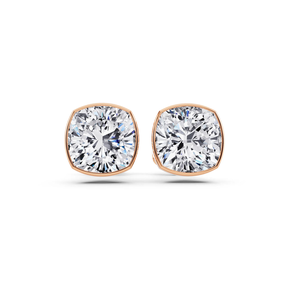 Rose Gold Martini Bezel Cushion Lab Grown Diamond Stud Earrings, front view
