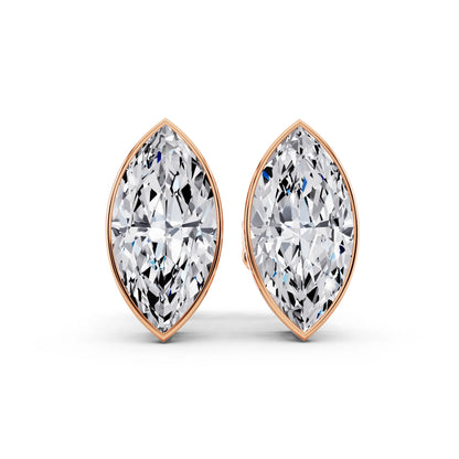 Rose Gold Bezel Marquise Lab Grown Diamond Stud Earrings, front view