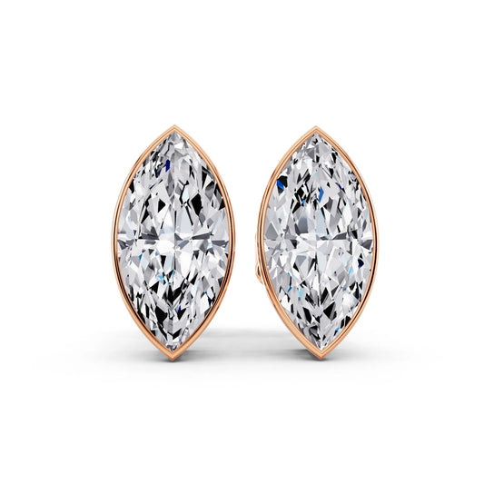 Rose Gold Bezel Marquise Lab Grown Diamond Stud Earrings, front view