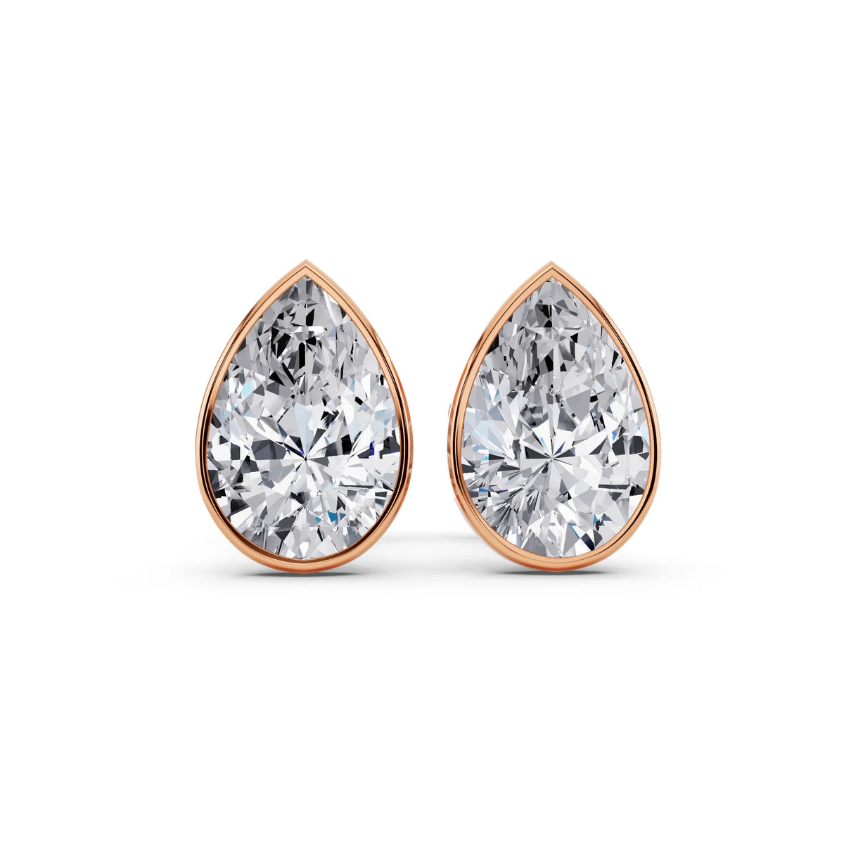Rose Gold Martini Bezel Pear Lab Grown Diamond Stud Earrings, front view